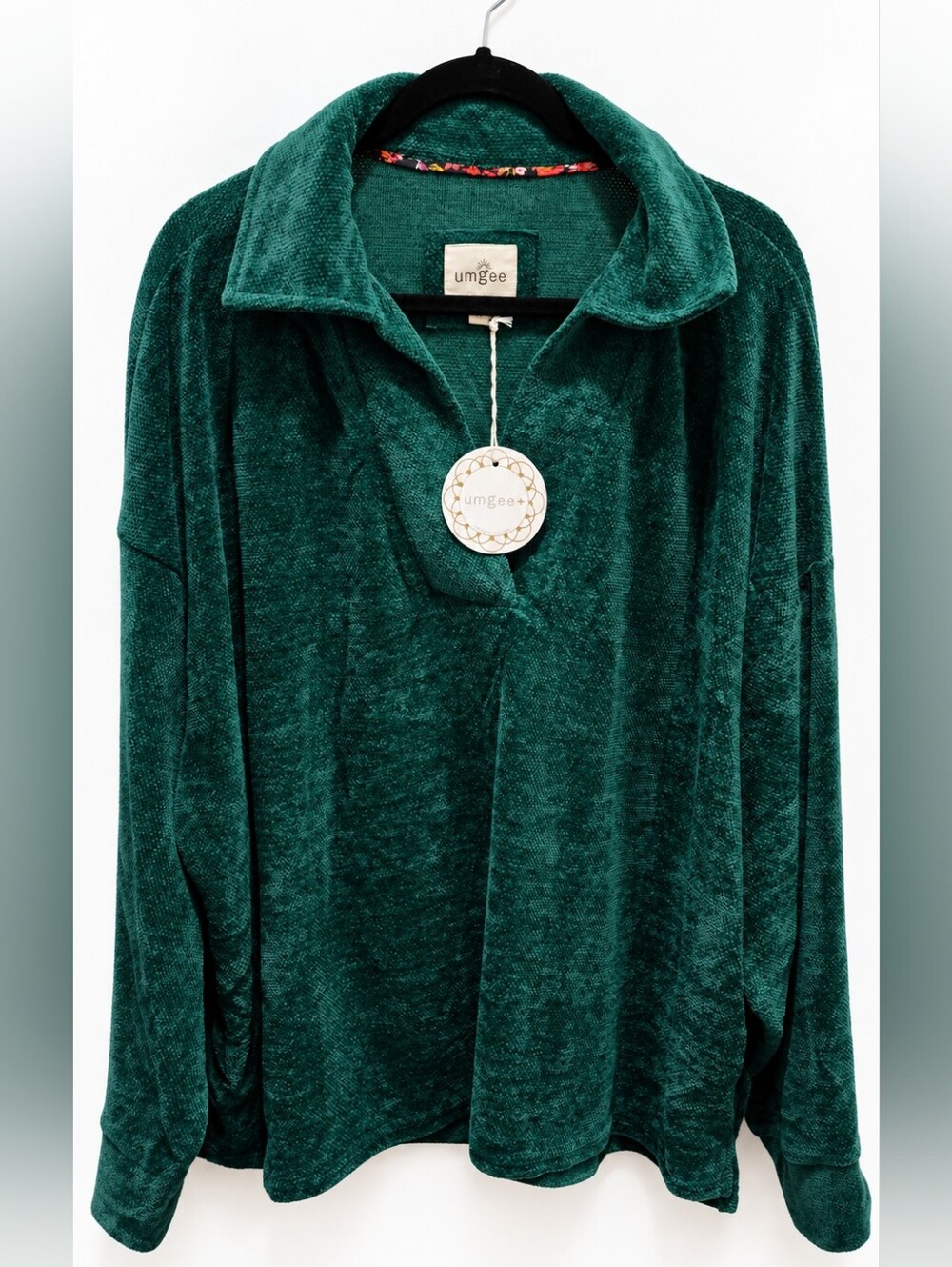 Umgee+ Emerald Green Chenille V-Neck Oversized Sweater Top XL / 1X NWT